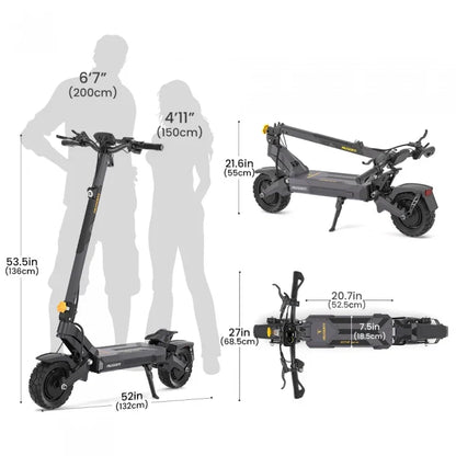 Składana hulajnoga elektryczna Ausom DT2 Pro, 2*1100W, 68km/h, bateria 52V 23,4Ah, wykorzystuje technologię podwozia lotniczego - Dostawca