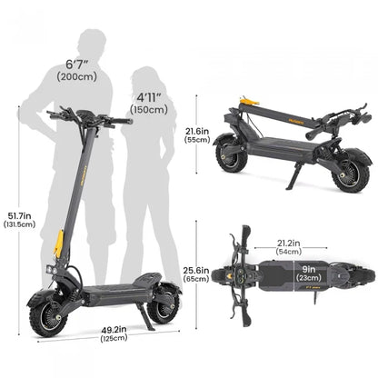 Składana hulajnoga elektryczna Ausom F1 Max, silnik 2*1400W, bateria 60V 20,8Ah, opony 10x3,0 cali, maks. prędkość 72 km/h - Dostawca